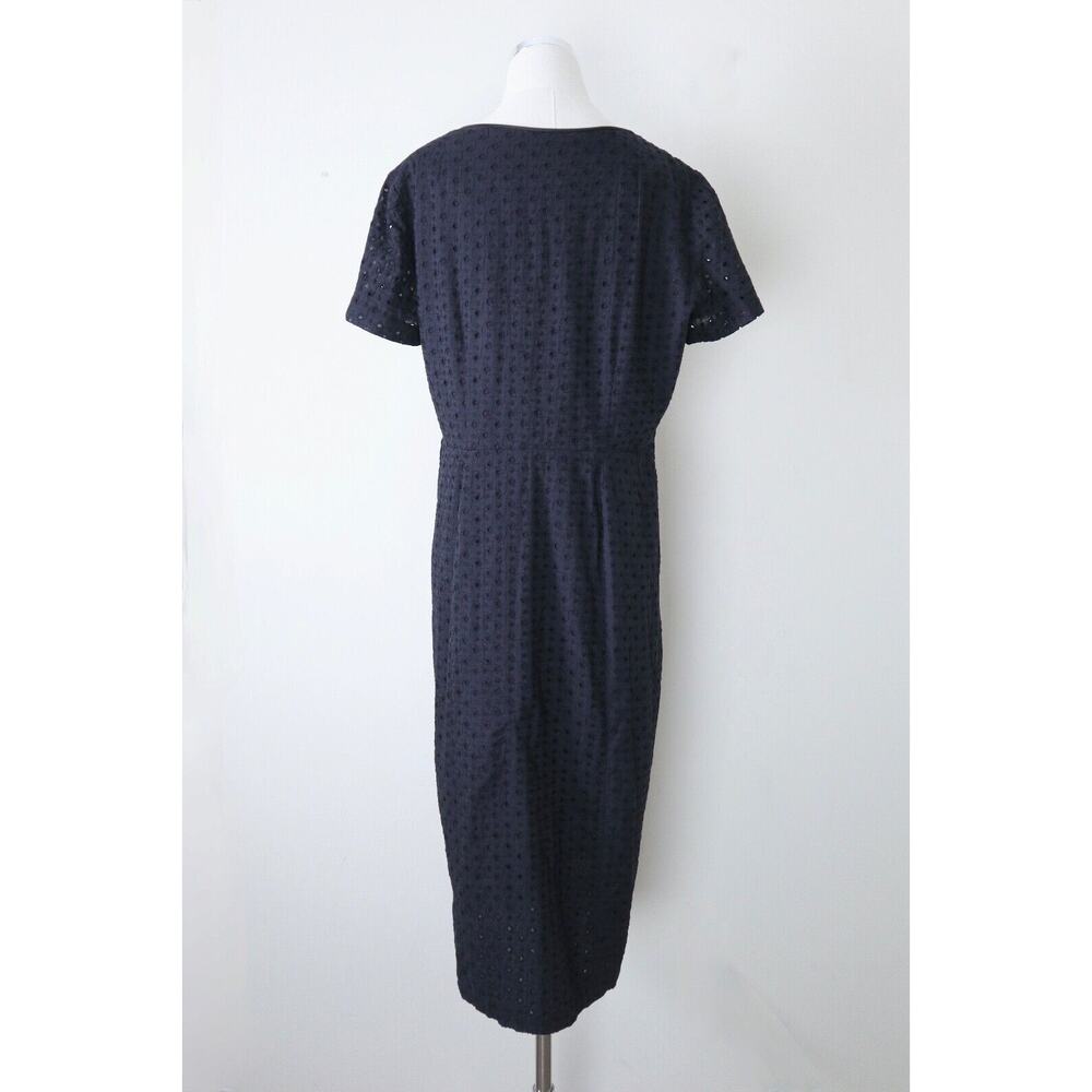 Vintage 1950s Size XL Eyelet Cotton Day Dress Midi Tea Length Short Sleeve Black - Picture 9 of 12